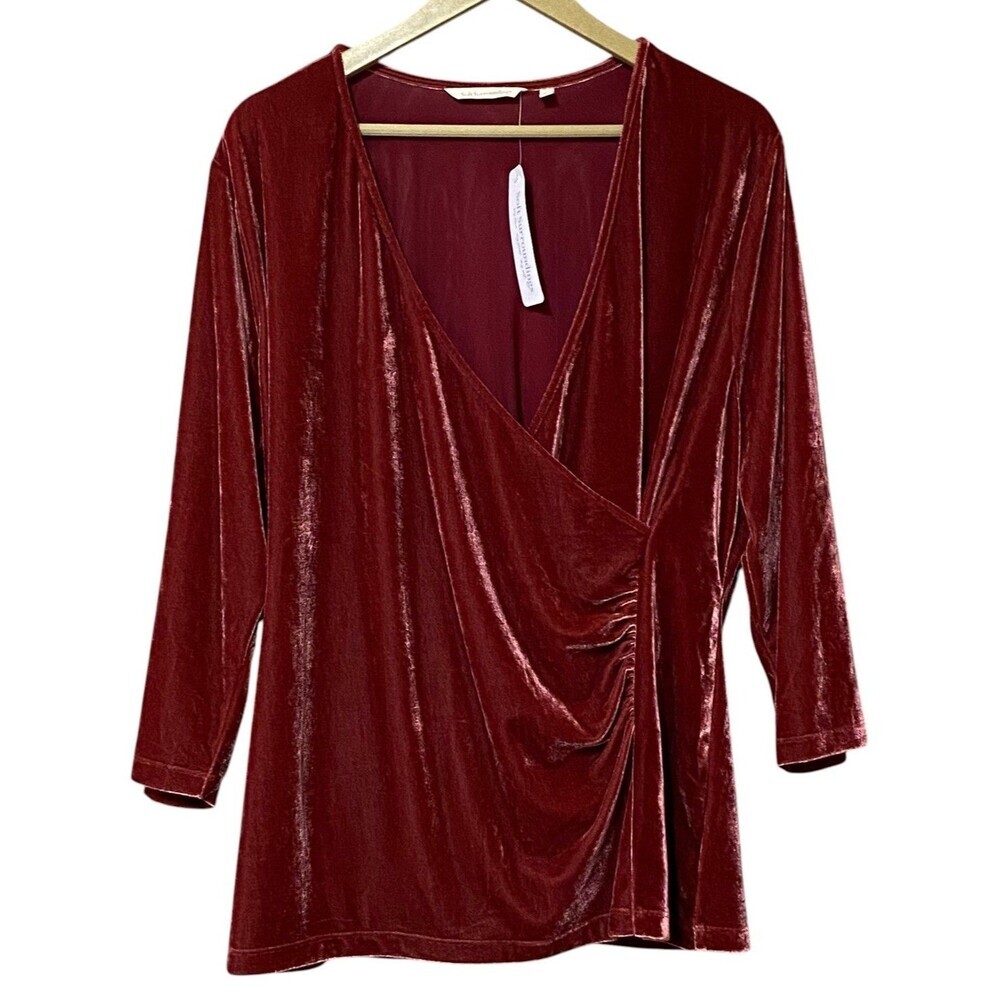 Soft Surroundings Alyssa Velvet Faux Wrap Ruched Tunic Women's 2X Cabernet NWT